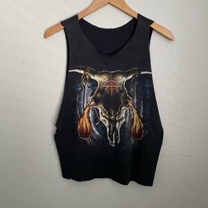 Vintage Harley Davidson Cow Skull Crop Tank Top